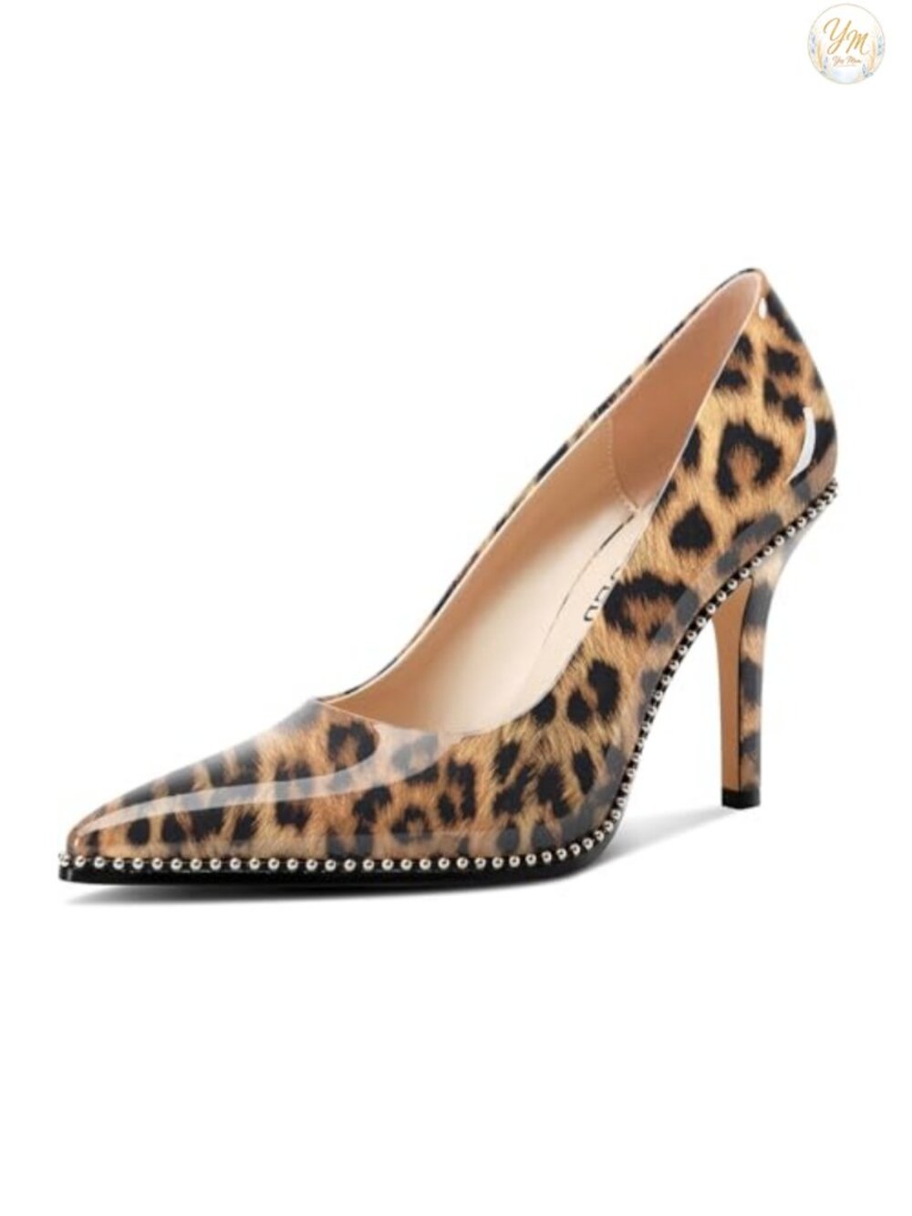 Women's Pointed Toe Stiletto Pumps Slip-On Faux Leather Silver Beaded Formal